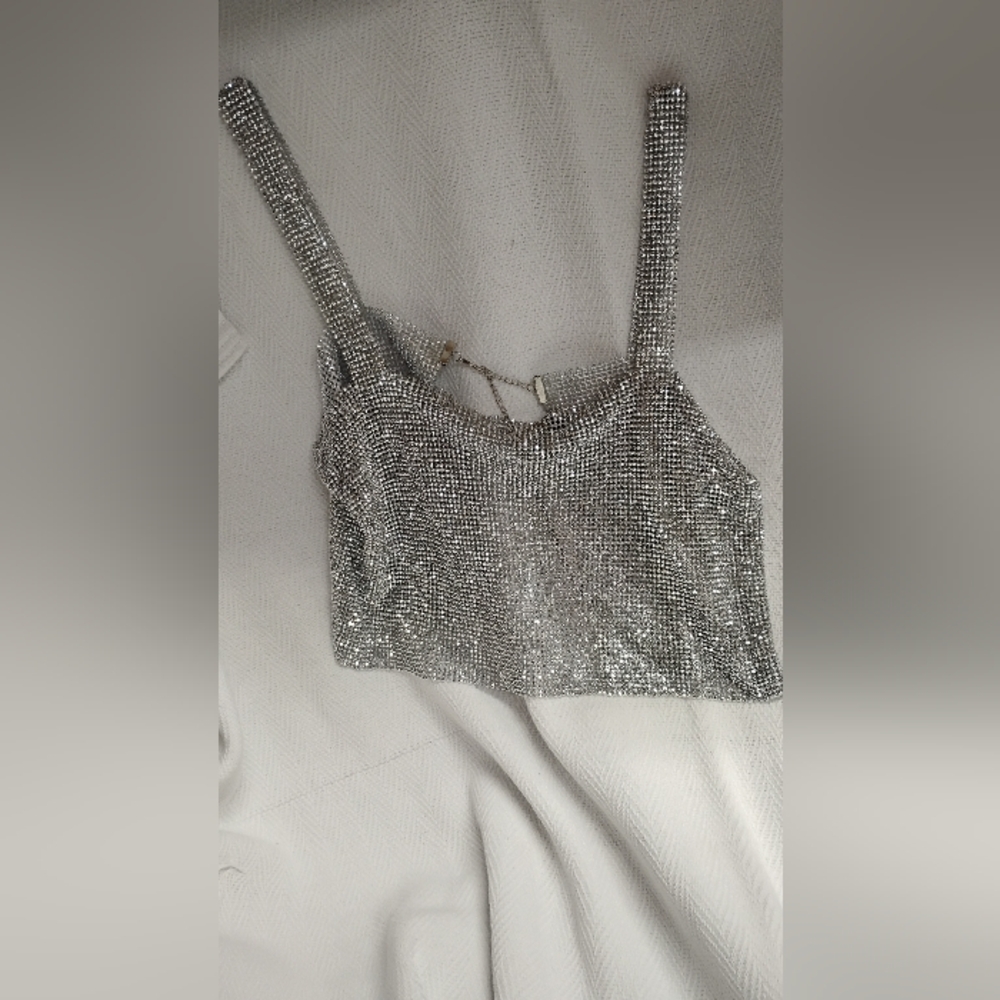 Sparkling Silver Rhinestone Women's Crop Top